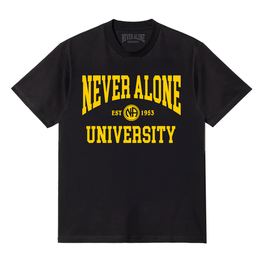 Never Alone University Tee- Black/Yellow