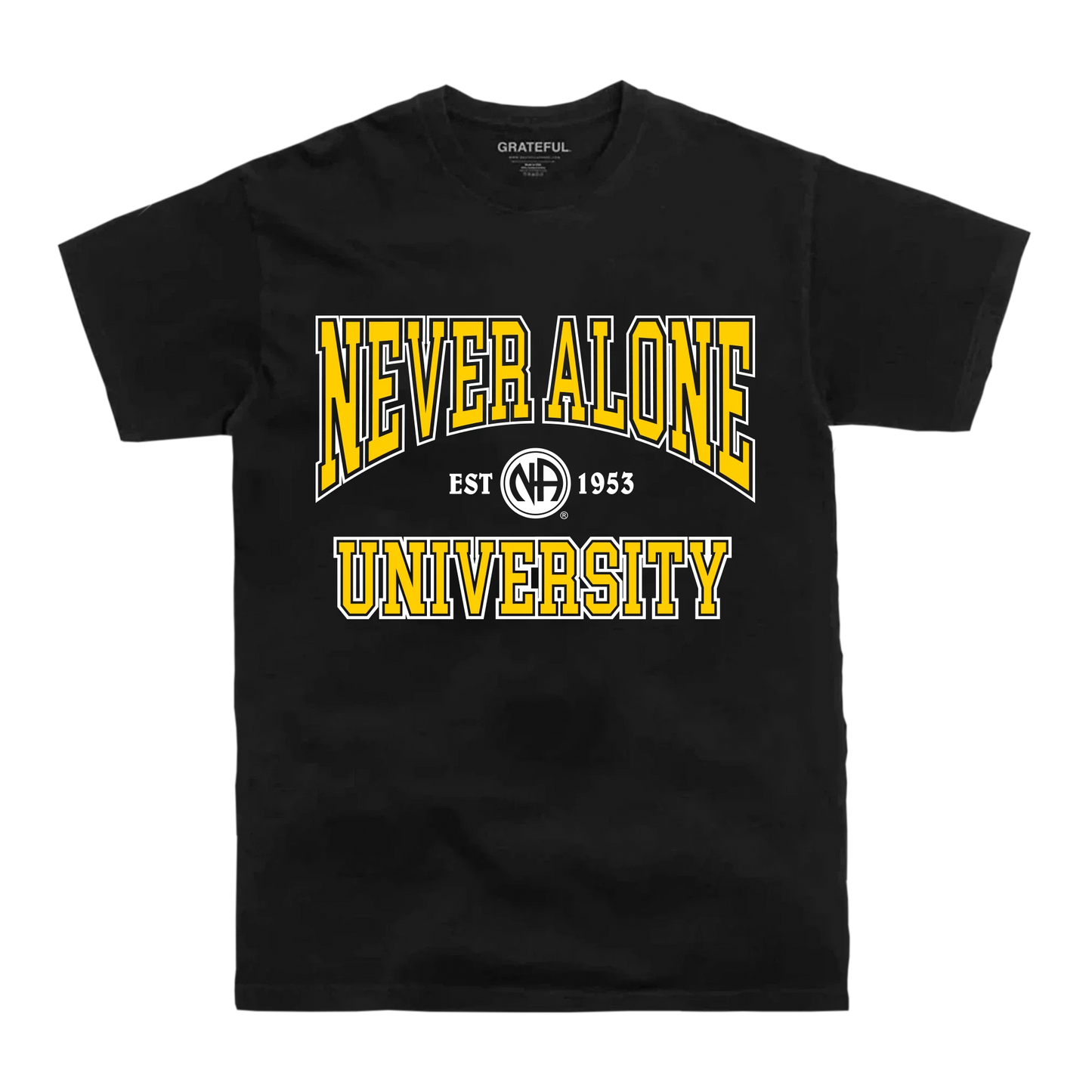 Never Alone University Tee- Black/Yellow